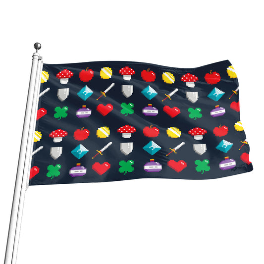 8-Bit Pixel Game Items Print Flag