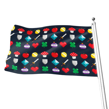 8-Bit Pixel Game Items Print Flag