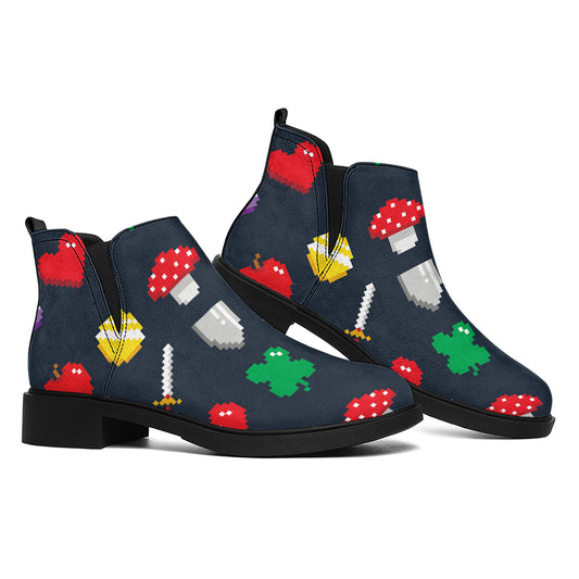 8-Bit Pixel Game Items Print Flat Ankle Boots