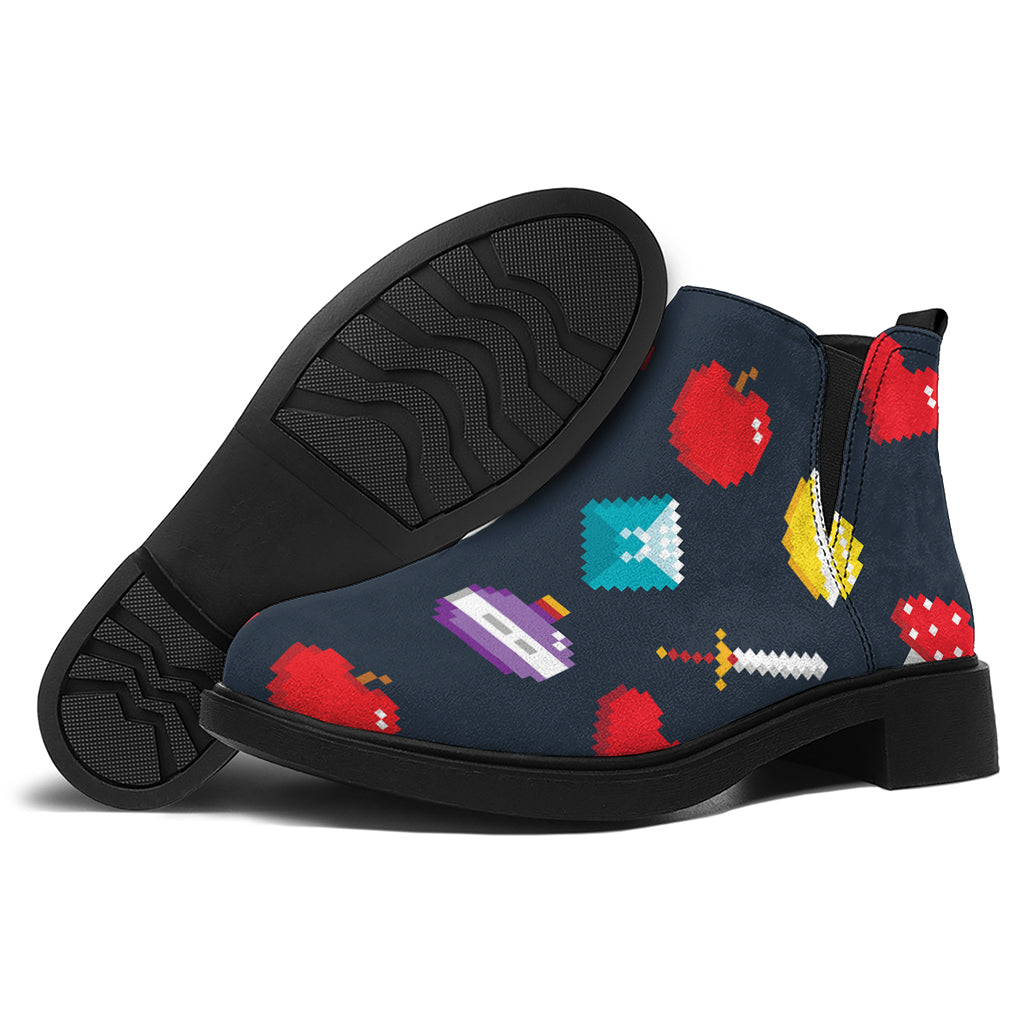 8-Bit Pixel Game Items Print Flat Ankle Boots