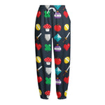 8-Bit Pixel Game Items Print Fleece Lined Knit Pants