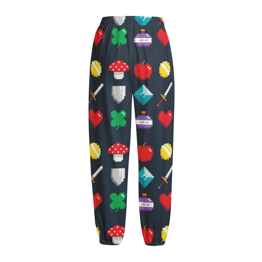 8-Bit Pixel Game Items Print Fleece Lined Knit Pants