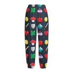 8-Bit Pixel Game Items Print Fleece Lined Knit Pants
