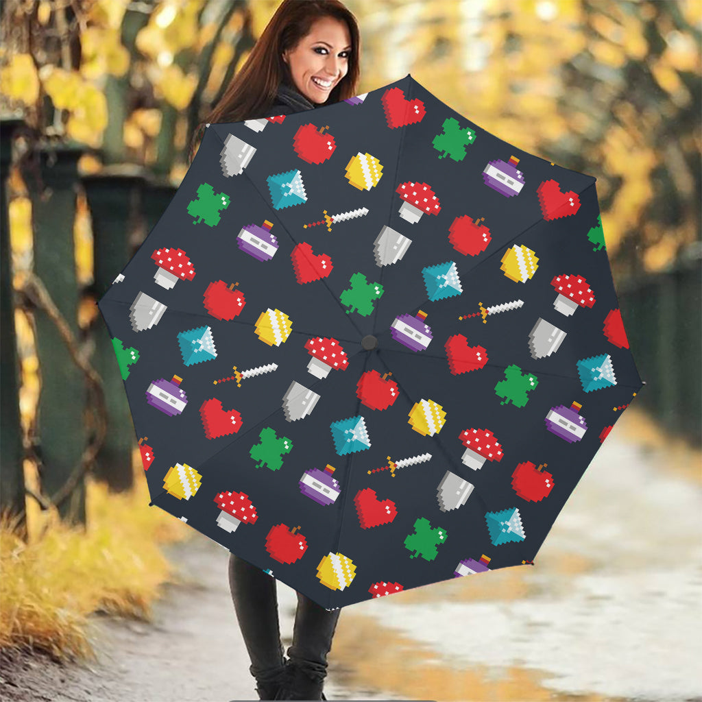 8-Bit Pixel Game Items Print Foldable Umbrella