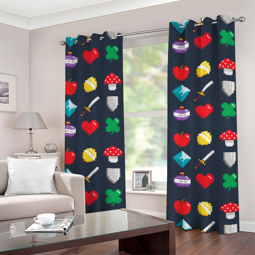 8-Bit Pixel Game Items Print Grommet Curtains