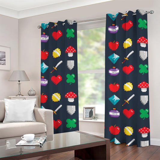 8-Bit Pixel Game Items Print Grommet Curtains