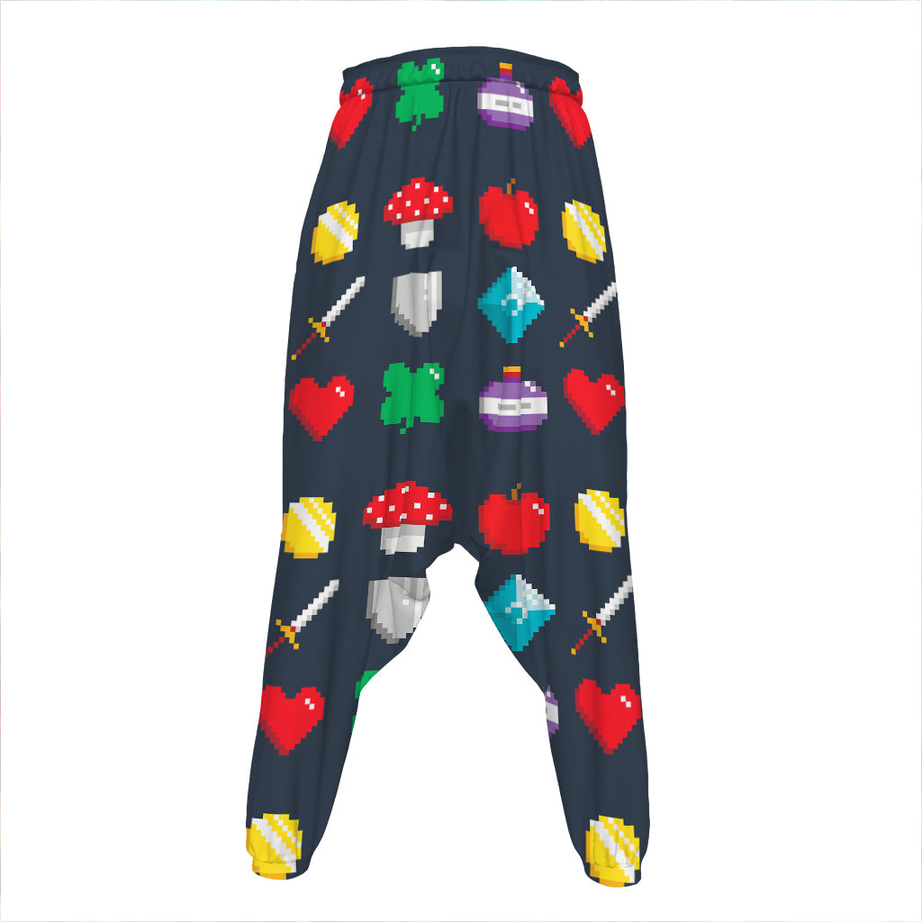 8-Bit Pixel Game Items Print Hammer Pants