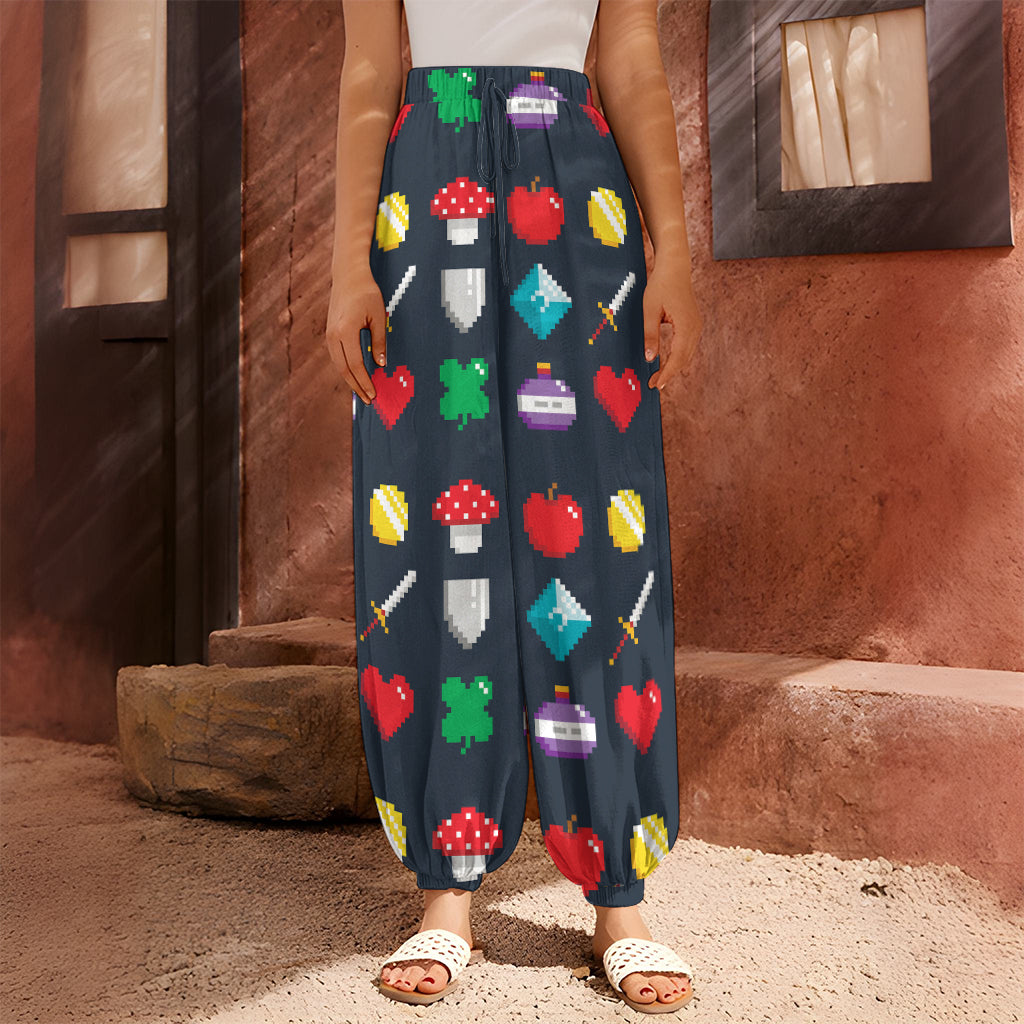 8-Bit Pixel Game Items Print Harem Pants