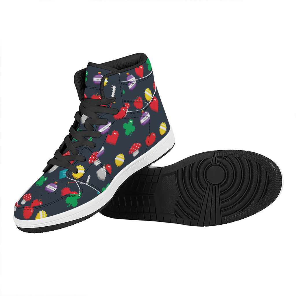 8-Bit Pixel Game Items Print High Top Leather Sneakers
