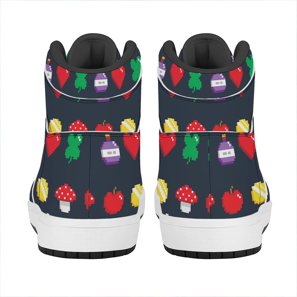 8-Bit Pixel Game Items Print High Top Leather Sneakers