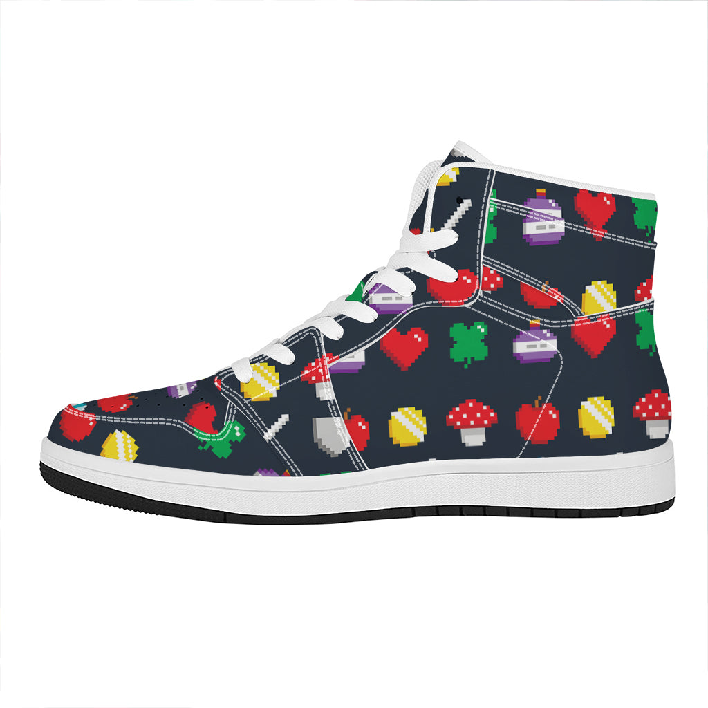 8-Bit Pixel Game Items Print High Top Leather Sneakers
