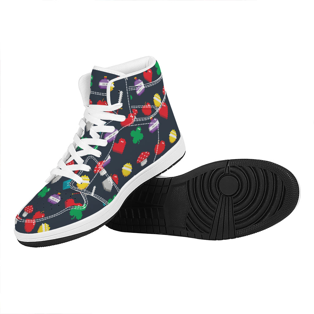 8-Bit Pixel Game Items Print High Top Leather Sneakers