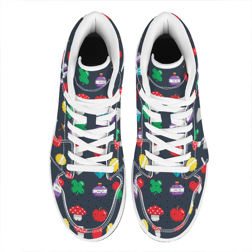 8-Bit Pixel Game Items Print High Top Leather Sneakers