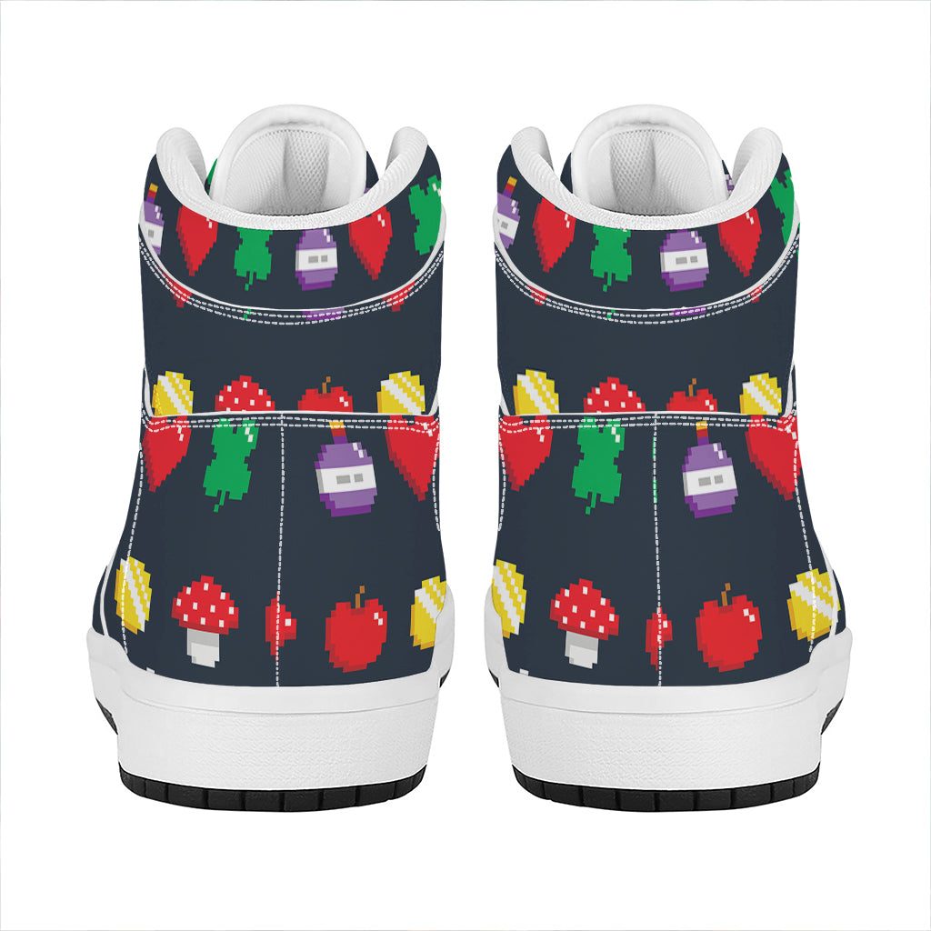 8-Bit Pixel Game Items Print High Top Leather Sneakers