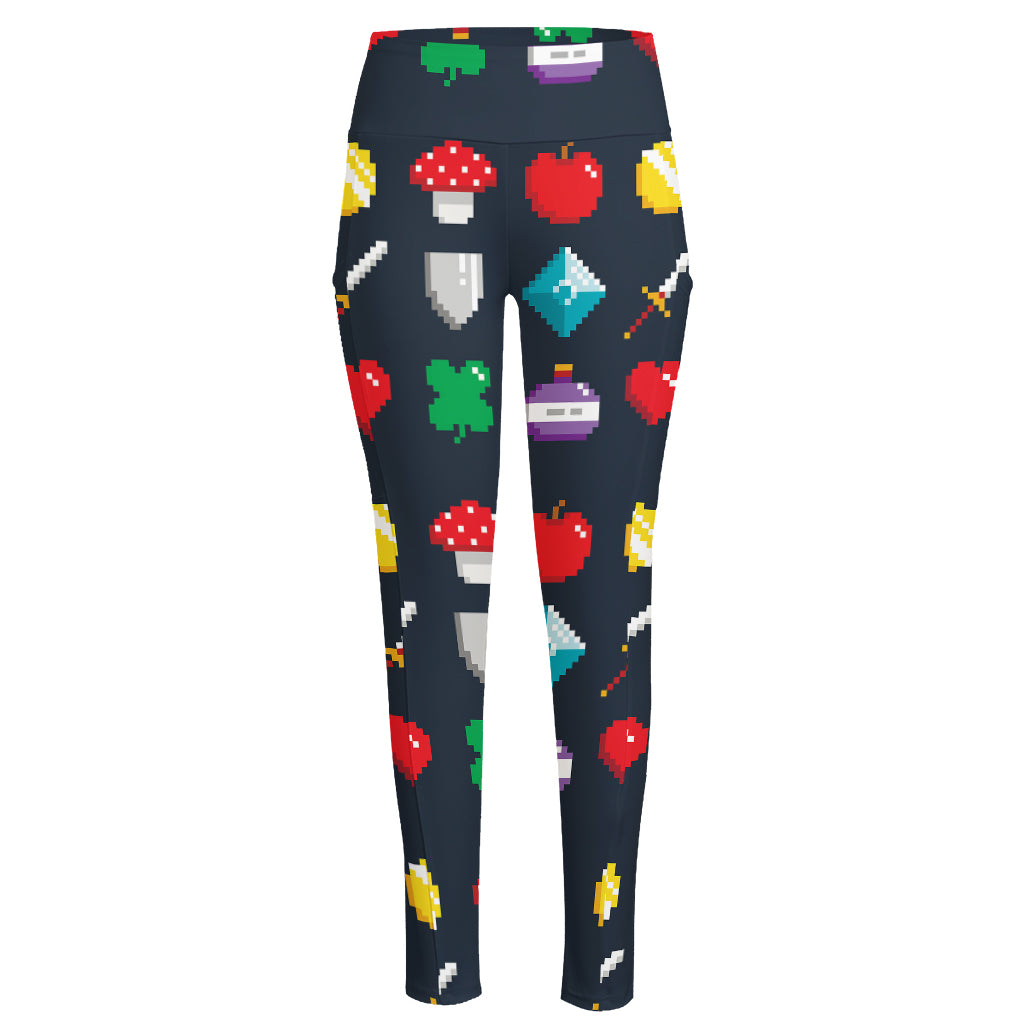 8-Bit Pixel Game Items Print High-Waisted Pocket Leggings
