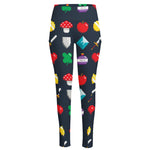 8-Bit Pixel Game Items Print High-Waisted Pocket Leggings