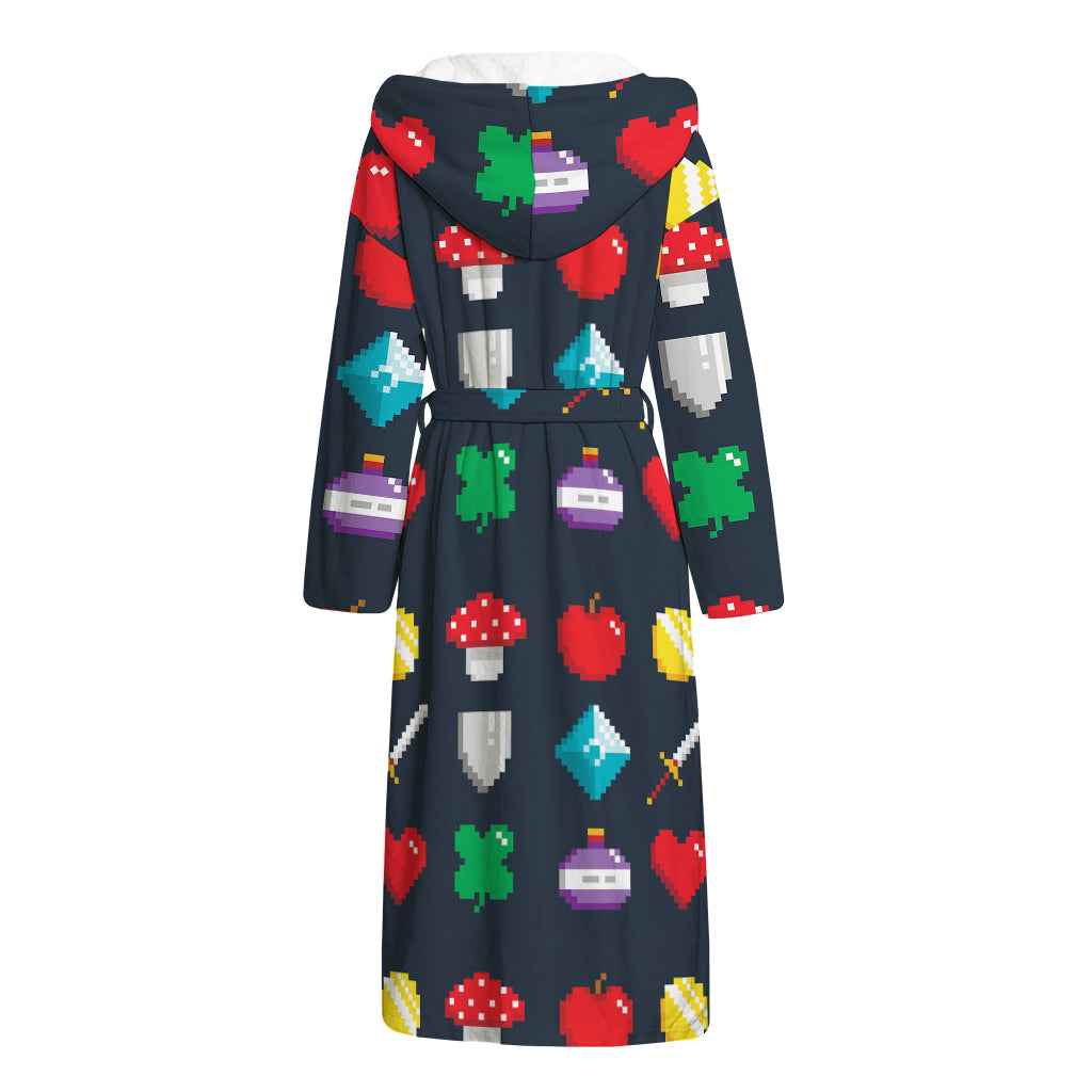 8-Bit Pixel Game Items Print Hooded Bathrobe