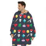 8-Bit Pixel Game Items Print Hoodie Blanket