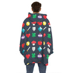 8-Bit Pixel Game Items Print Hoodie Blanket