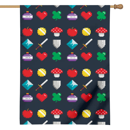 8-Bit Pixel Game Items Print House Flag