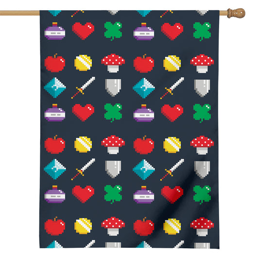 8-Bit Pixel Game Items Print House Flag