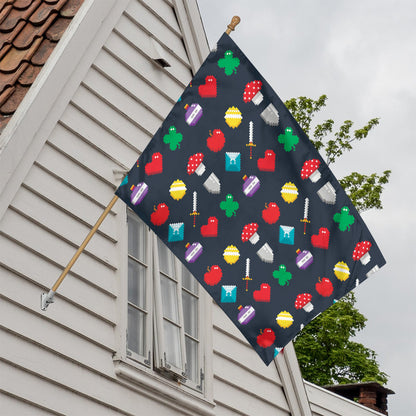8-Bit Pixel Game Items Print House Flag