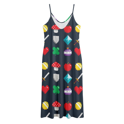 8-Bit Pixel Game Items Print Jersey Midi Cami Dress