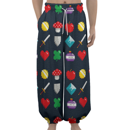 8-Bit Pixel Game Items Print Lantern Pants