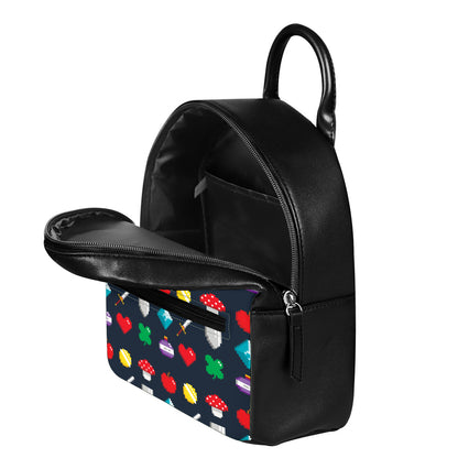 8-Bit Pixel Game Items Print Leather Backpack