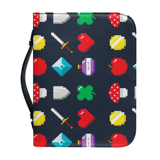 8-Bit Pixel Game Items Print Leather Bible Cover