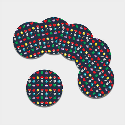 8-Bit Pixel Game Items Print Leather Coaster Set