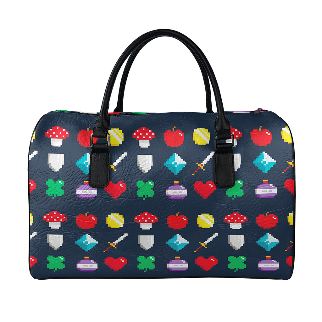 8-Bit Pixel Game Items Print Leather Duffle Bag
