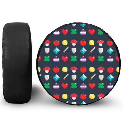 8-Bit Pixel Game Items Print Leather Spare Tire Cover