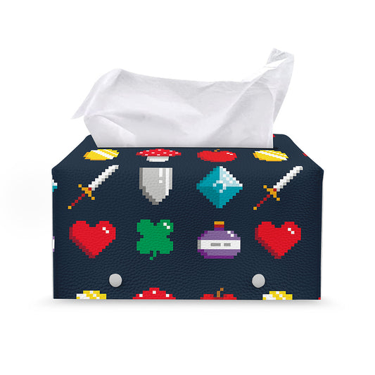 8-Bit Pixel Game Items Print Leather Tissue Box Cover