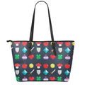 8-Bit Pixel Game Items Print Leather Tote Bag With Zipper