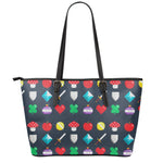 8-Bit Pixel Game Items Print Leather Tote Bag