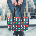 8-Bit Pixel Game Items Print Leather Tote Bag