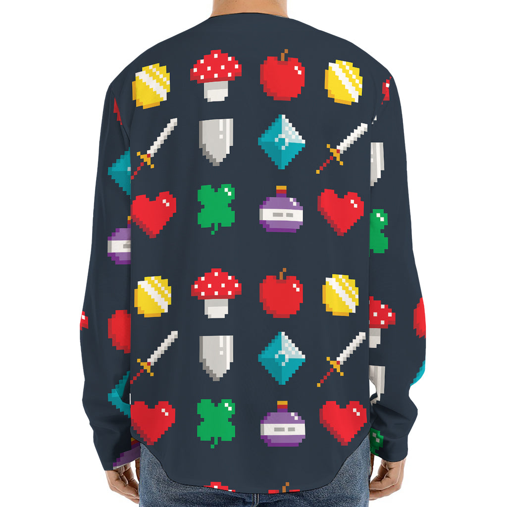 8-Bit Pixel Game Items Print Long Sleeve Baseball Jersey