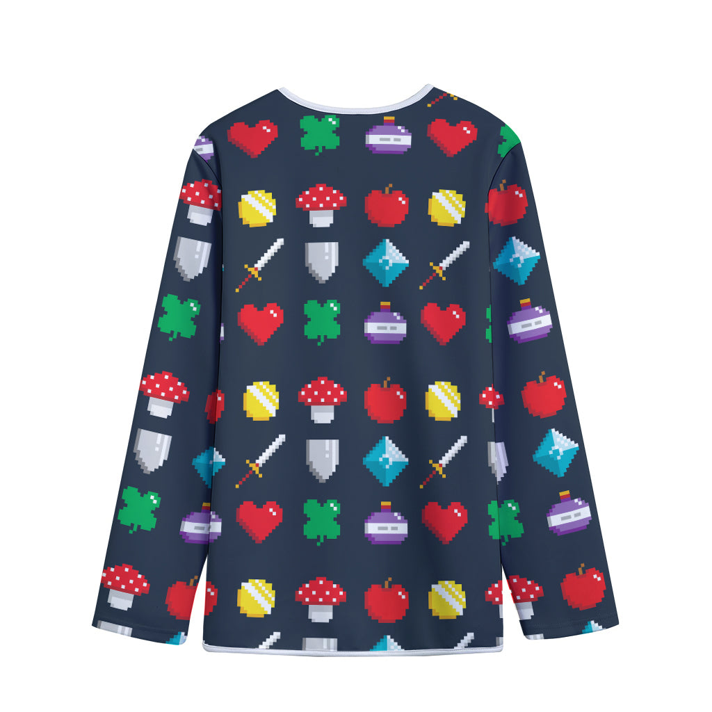8-Bit Pixel Game Items Print Long Sleeve Short Coat