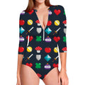 8-Bit Pixel Game Items Print Long Sleeve Swimsuit