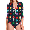 8-Bit Pixel Game Items Print Long Sleeve Swimsuit