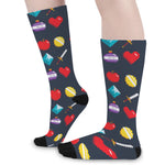 8-Bit Pixel Game Items Print Long Socks