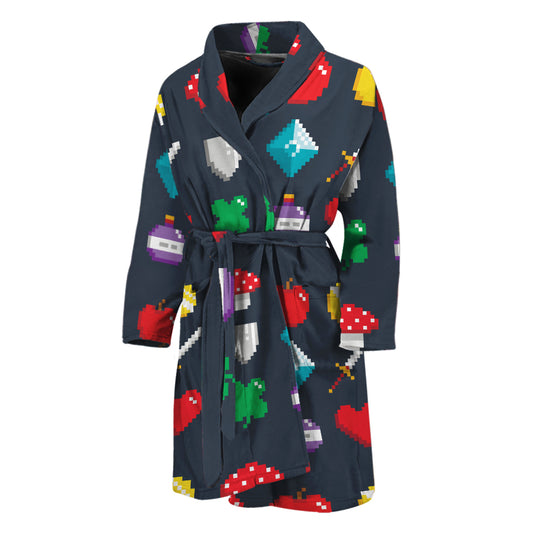 8-Bit Pixel Game Items Print Men's Bathrobe