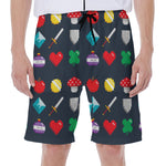 8-Bit Pixel Game Items Print Men's Beach Shorts