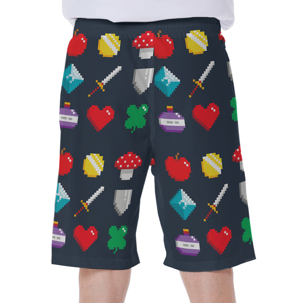 8-Bit Pixel Game Items Print Men's Beach Shorts