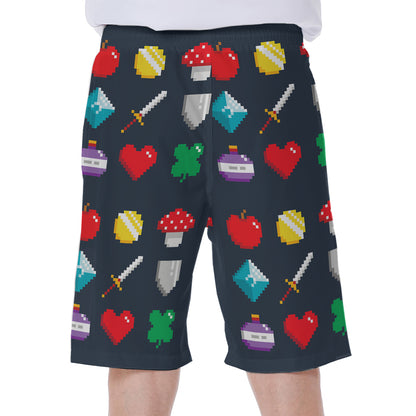 8-Bit Pixel Game Items Print Men's Beach Shorts