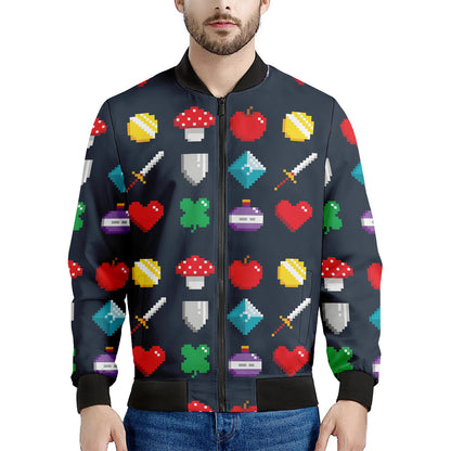 8-Bit Pixel Game Items Print Men's Bomber Jacket