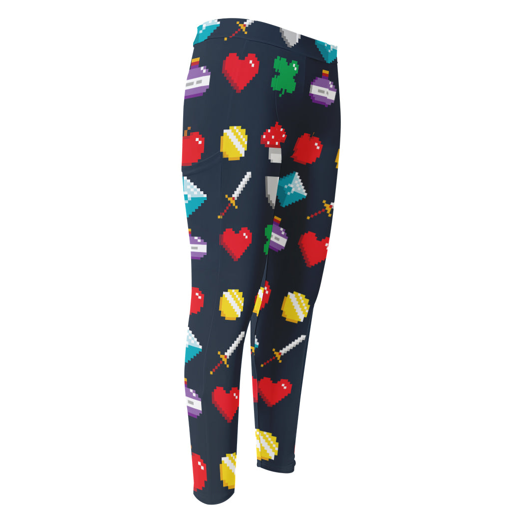 8-Bit Pixel Game Items Print Men's Compression Pants