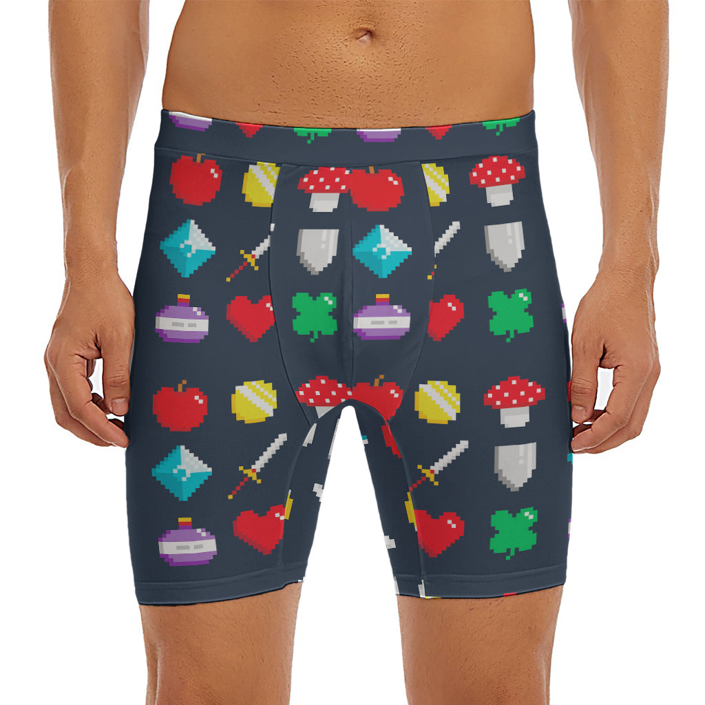 8-Bit Pixel Game Items Print Men's Long Boxer Briefs