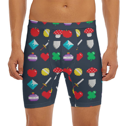 8-Bit Pixel Game Items Print Men's Long Boxer Briefs